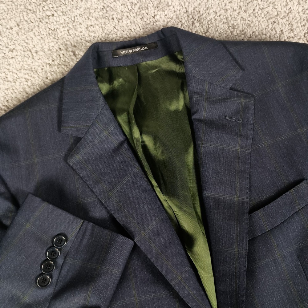 Porto Bespoke Blazer 40R Vitale Barberis Canonico Super 120s Navy & Green